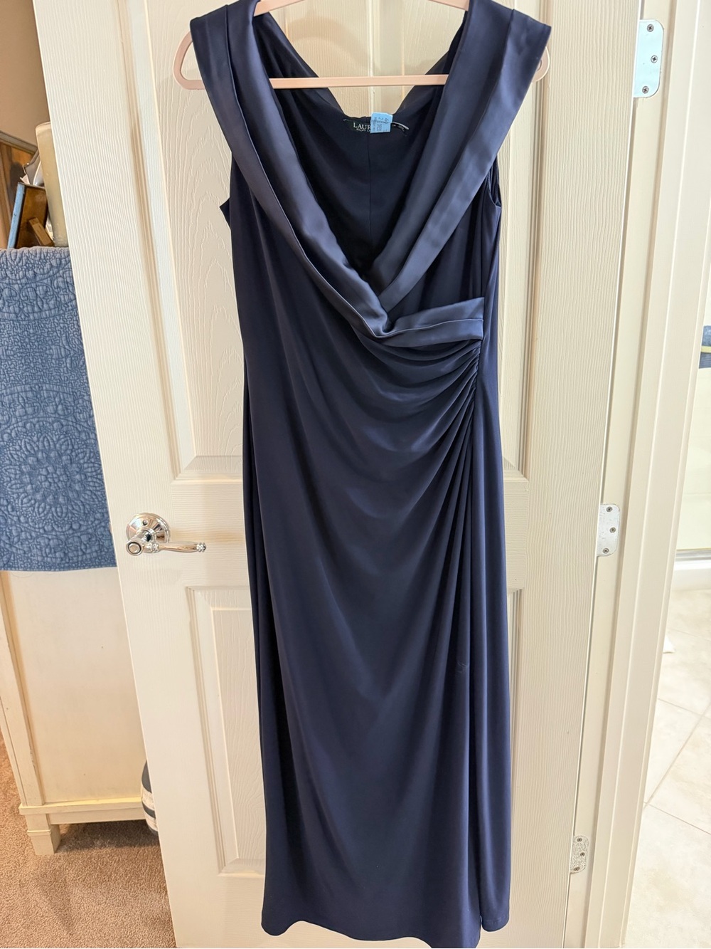 Ralph Lauren Navy Draped Cowl Maxi Dress